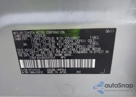 2011 Toyota Rav4 from USA, damaged, VIN JTMZF4DV4B5041014